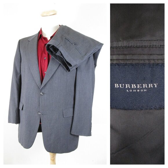 Burberry London Mens Solid Gray Wool Two Button Suit Size 41R Pants 35 X 31 - Picture 1 of 11